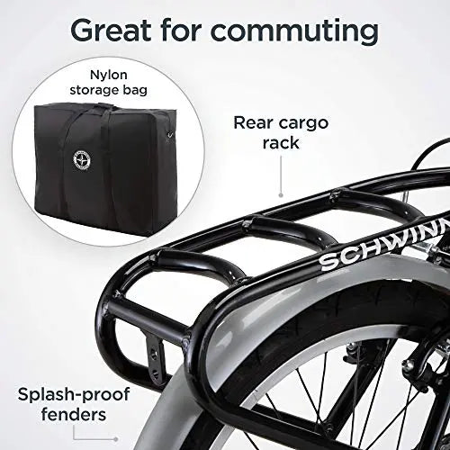 Schwinn Loop Folding Bike for Adults  20″ Wheels, 7-Speed, Step-Through Frame with Cargo Rack & Carry Bag