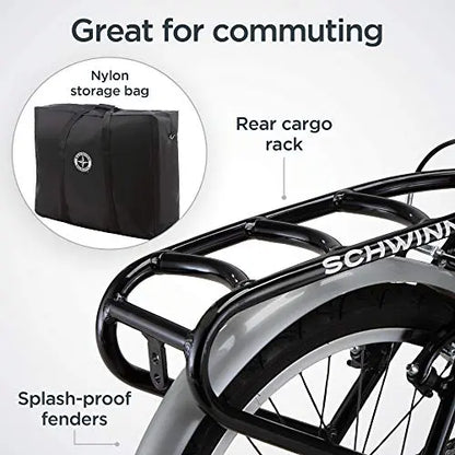 Schwinn Loop Folding Bike for Adults  20″ Wheels, 7-Speed, Step-Through Frame with Cargo Rack & Carry Bag