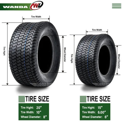 Set of 4 New Lawn Mower Turf Tires 15¡Á6-6 Front and 20¡Á10-8 Rear /4PR -13016-13040