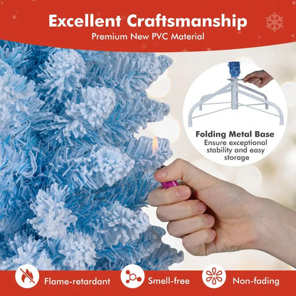 6-Foot or 7-Foot Blue Gradient Snow-Flocked Christmas Tree with Integrated Warm White LED Lighting