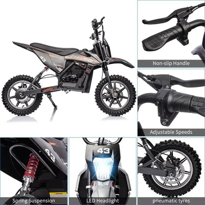 Kids’ 36V Electric Dirt Bike  350W Brushless Motor, 15.5 MPH Max Speed, LED Headlight & Dual Brakes for Ages 816