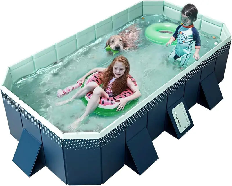 Foldable Hard Plastic Outdoor Swimming Pool for Kids & Adults  158″x76″x20″