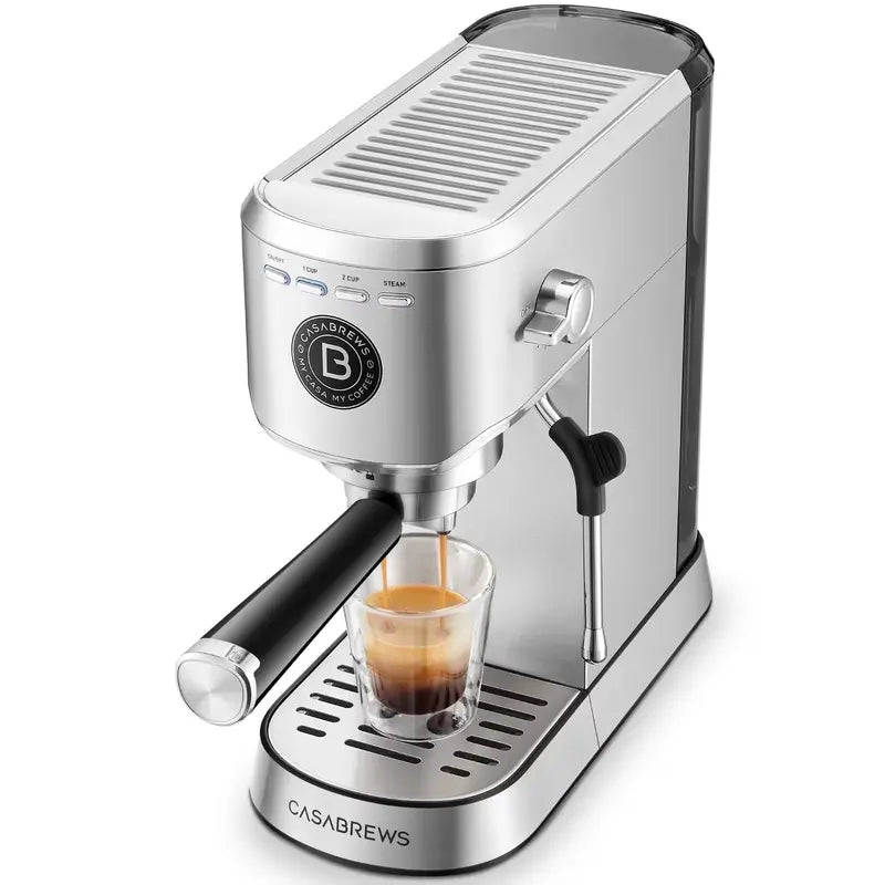 CASABREWS Basic Espresso Machine  20-Bar Pump, 34-Ounce Water Reservoir, Integrated Milk Frother, Silver Finish