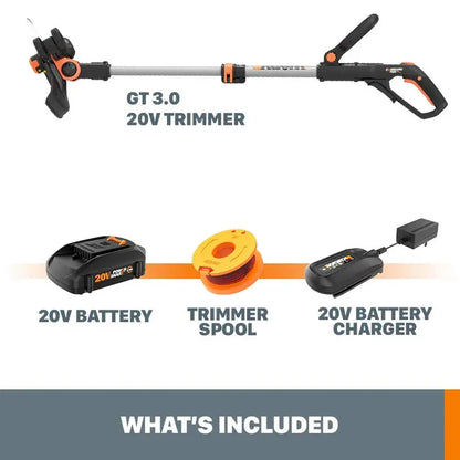 WORX WG163 20V Cordless Trimmer & Edger, 12″ Cutting Diameter, 2-in-1 with 2 Batteries, Adjustable Head & Wheels