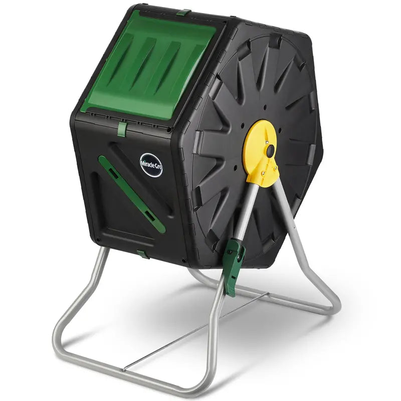 Miracle-Gro Single Chamber Outdoor Garden Compost Bin  18.5gal (70L) Capacity  Heavy Duty, Easy to Assemble Tumbling Composter  Gardening Gloves Included