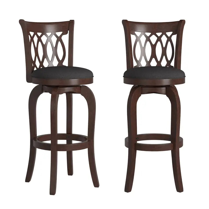 Elegant Scroll-Back Swivel Bar Stool with Metallic Accents and Comfort Upholstery