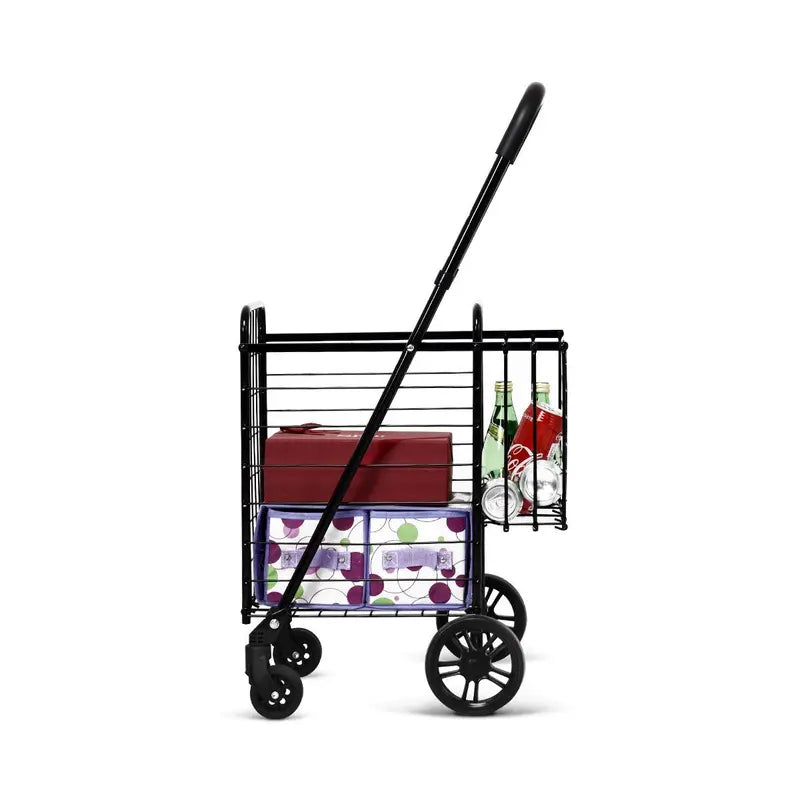 Dual-Basket Folding Utility Cart  Compact Shopping Trolley with 360° Swivel Wheels