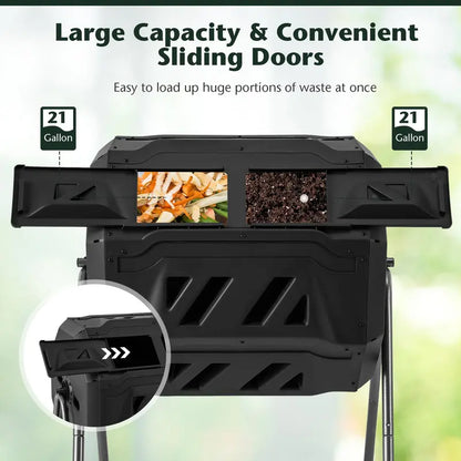 Dual-Chamber Compost Tumbler  42-Gallon Rotating Bin with Sliding Doors & Reinforced Steel Frame