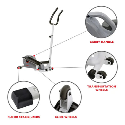 Sunny Health & Fitness Compact Magnetic Elliptical Trainer with Adjustable Handlebars, 8 Resistance Levels, SF-E3988