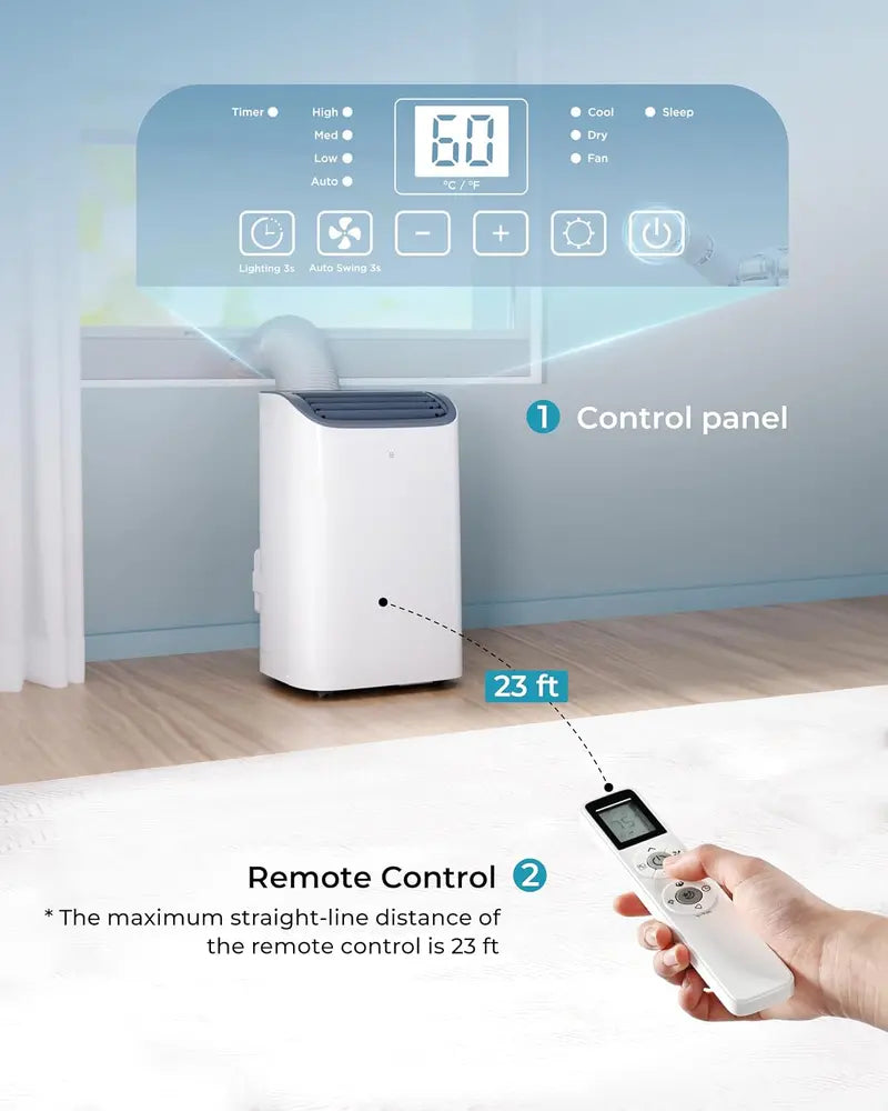 EUHOMY 8,000 BTU 4-in-1 Portable AC  Cools Up to 350 Sq. Ft., Includes Fan, Dehumidifier & Sleep Mode, Remote-Controlled