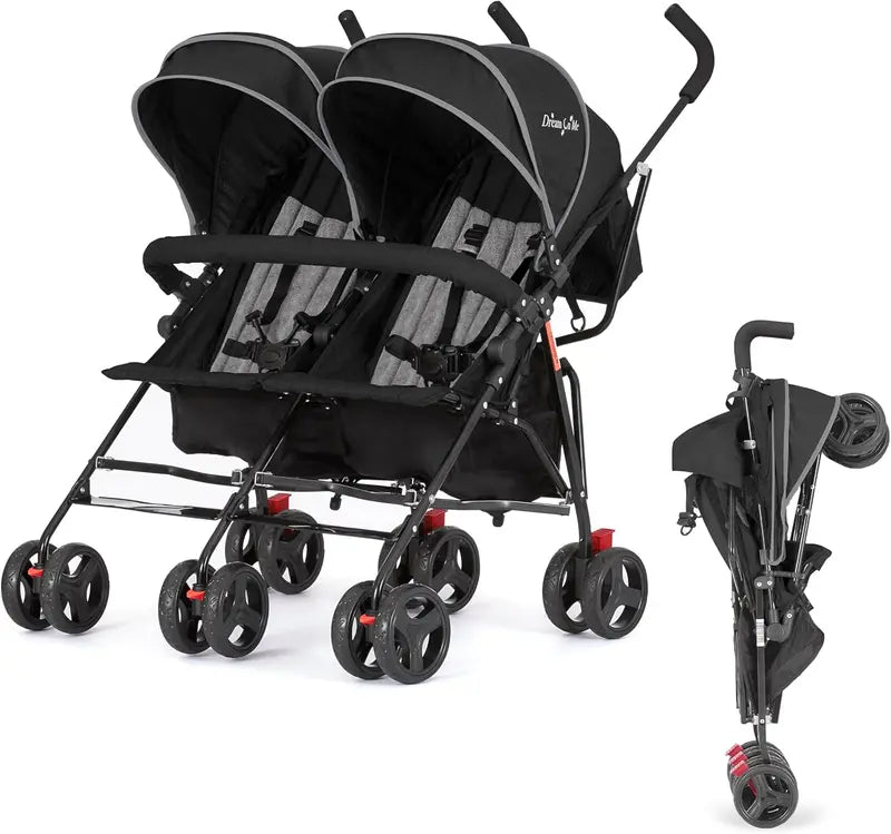 Lightweight Twin Umbrella Stroller  Compact Double Stroller for Infant & Toddler, Easy-Fold Design with Large Canopy & Storage Basket