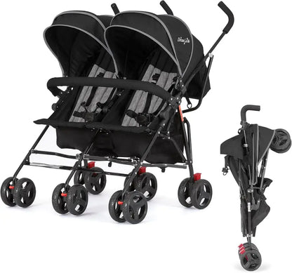 Lightweight Twin Umbrella Stroller  Compact Double Stroller for Infant & Toddler, Easy-Fold Design with Large Canopy & Storage Basket