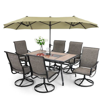 8-Piece Outdoor Dining Set  Includes Umbrella & Six Swivel Sling Chairs