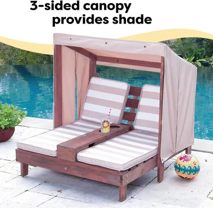 KidKraft Wooden Double Chaise Lounge — Outdoor Kids’ Patio Furniture with Cup Holders