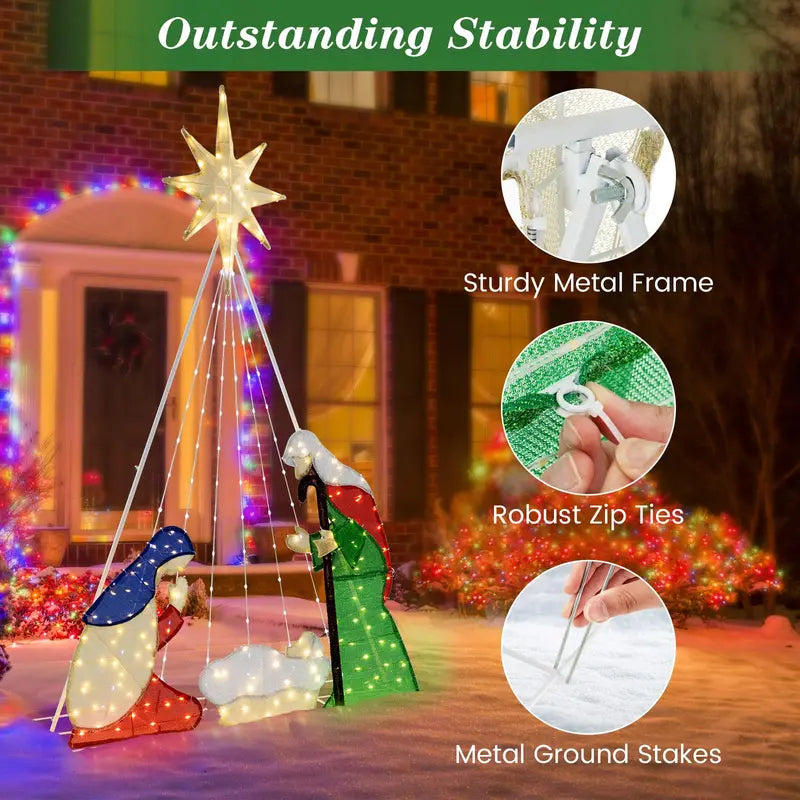 6-Foot Nativity Scene — Illuminated Holy Family Set with 240 Soft-Glow LED Lights