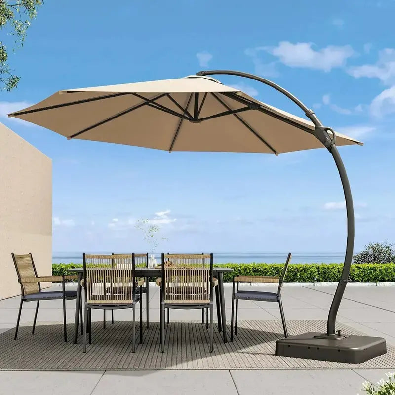 LAUSAINT HOME Cantilever Patio Umbrella  11-Foot Curved Deluxe Shade with Included Base