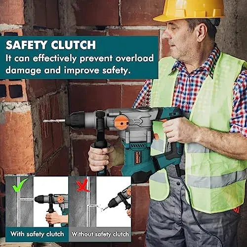 GLORY Heavy-Duty Rotary Hammer Drill  Aluminum Housing with 5-Piece Bit Set