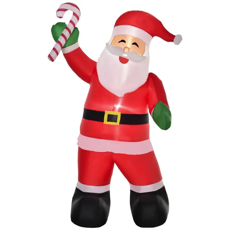 HOMCOM 8ft Inflatable LED Lit Santa Claus with Candy Cane  Outdoor Christmas Decoration