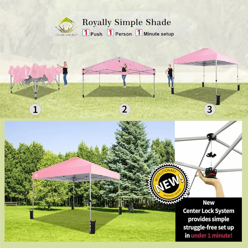 10×10 One-Touch Pop-Up Awning  Beach Sunshade Tent with Silver-Coated Canopy, 3 Height Adjustments & 4 Sand Pockets