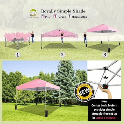 10×10 One-Touch Pop-Up Awning  Beach Sunshade Tent with Silver-Coated Canopy, 3 Height Adjustments & 4 Sand Pockets