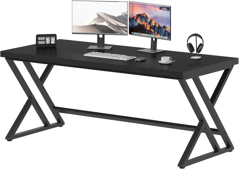 Industrial-Style Wooden Computer Desk with Metal Frame  60-Inch Executive Gaming & Study Table for Bedroom or Living Room