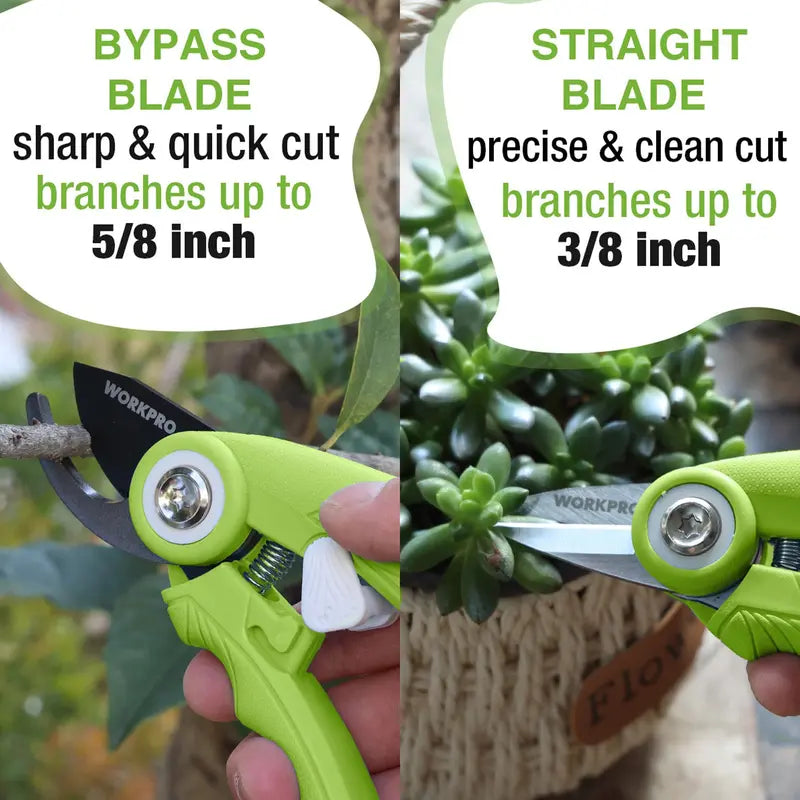 WORKPRO 2-Piece Garden Pruning Shears Set  6.9-Inch Bypass & Straight Clippers for Precision Trimming