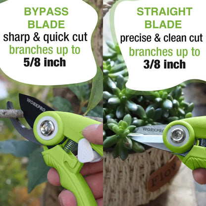 WORKPRO 2-Piece Garden Pruning Shears Set  6.9-Inch Bypass & Straight Clippers for Precision Trimming