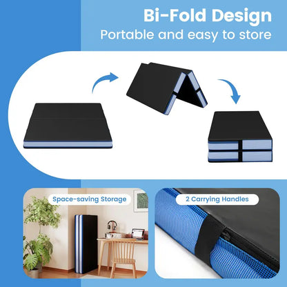 Thickened 4′ x 4′ Bi-Fold Fitness Mat  4″ Dense Foam with PU Leather Cover & Transport Handles