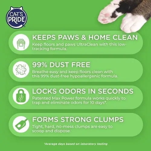 Cat’s Pride Max Power: UltraClean Low-Tracking Clumping Litter  99% Dust-Free, Unscented, 15 lbs  10 Days Odor Control