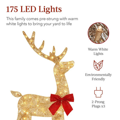 4ft Gold LED Christmas Deer Set  3-Piece Outdoor Yard Decoration