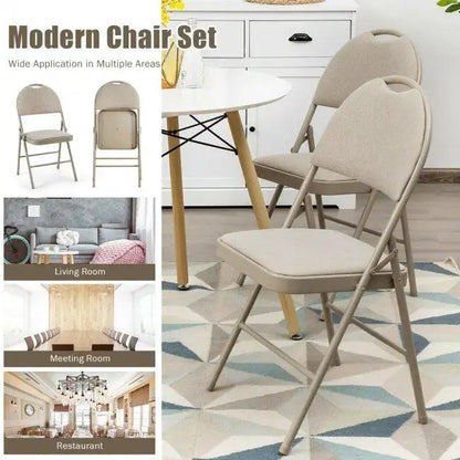 6-Pack Folding Chairs  Portable Padded Dining or Office Seats (Beige, 18.5″ x 20″ x 35″)