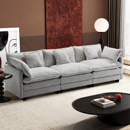 Ihanherry 146-Inch U-Shaped Modular Sectional Sofa in Chenille  Cloud-Style Deep-Seat Design with Dual Ottomans and Six Decorative Pillows, Grey