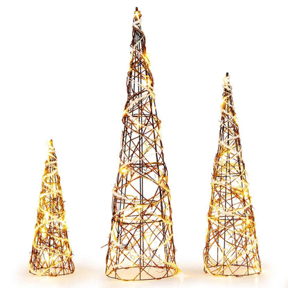 Set of Three Tapered Indoor Christmas Cone Trees ¡ª 32¡å, 24¡å, and 16¡å with Warm White LED Lights