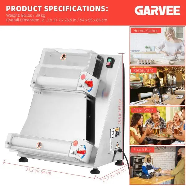 Automatic Stainless Steel Pizza Dough Sheeter  16-Inch Max Width, 370W Electric Roller