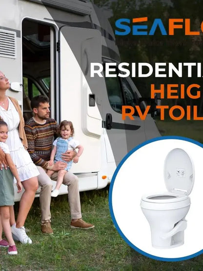 RV Toilet by [Brand]  Standard Height, Gravity Flush, Foot Pedal, Soft Close Lid, Sprayer Attachment, White
