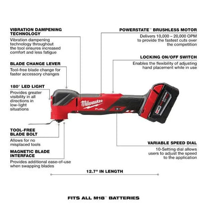M18 FUEL Oscillating Multi-Tool Kit  Model 2836-21, Includes 5.0Ah Battery, Charger & Carry Bag