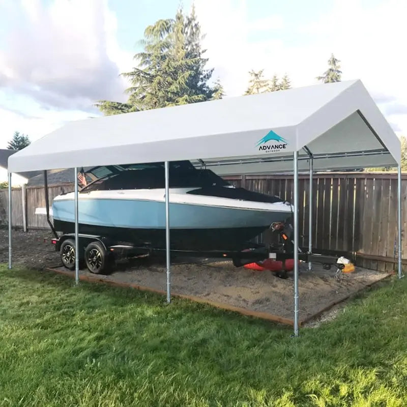 10′ x 20′ Adjustable Height Carport  Heavy-Duty Portable Canopy for Vehicles, Boats, or Events (9.511 ft height, Beige)