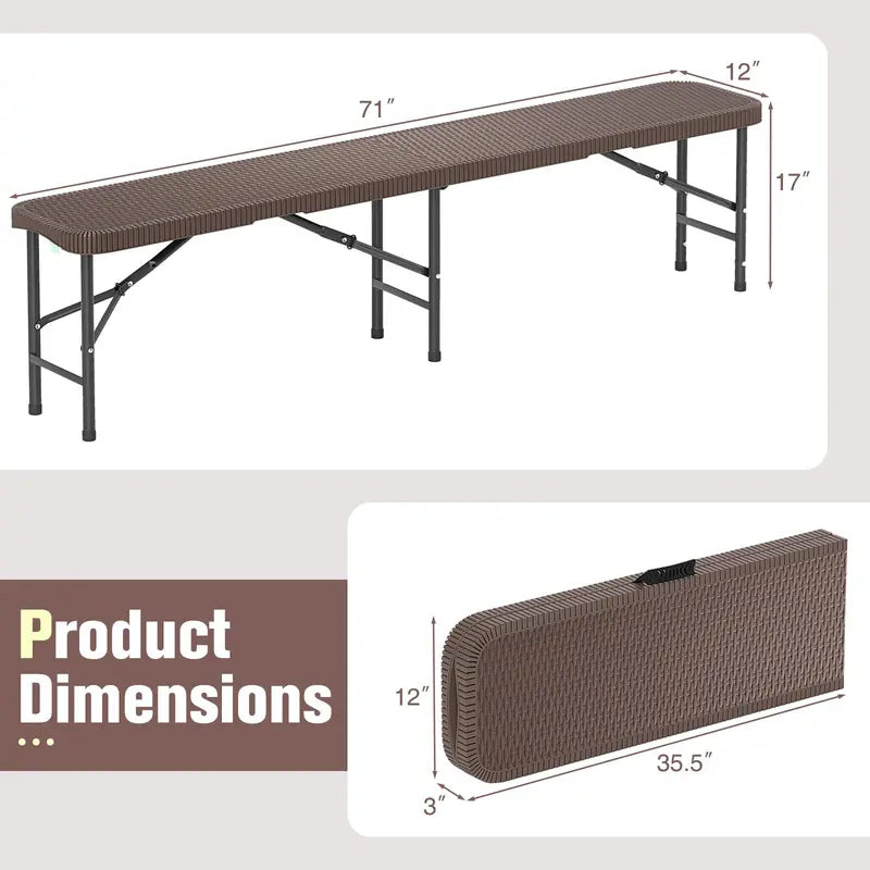 6-Foot Heavy-Duty Plastic Folding Bench  1320-LB Capacity Portable Seat for Camping, Picnics & Events