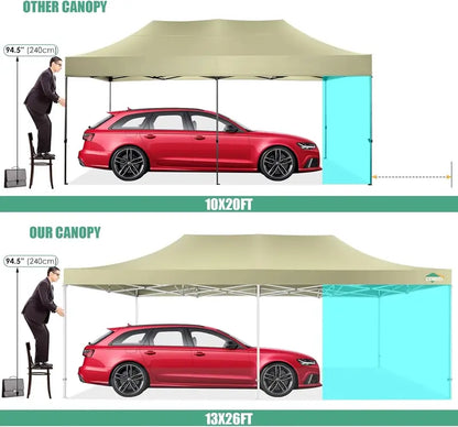COBIZI Heavy-Duty 10×20 FT Pop-Up Canopy Tent  6 Wind-Resistant Sidewalls, Black Frame, Roller Bag