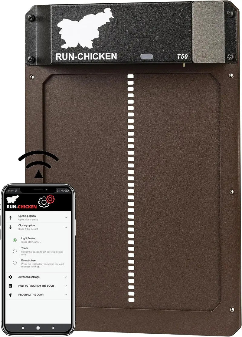 RUN-CHICKEN Door (Brown) Automatic Chicken Coop Door Opener with Timer