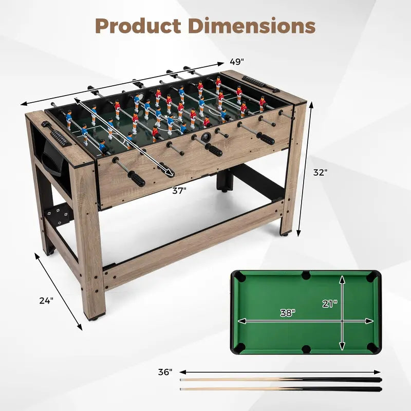 Rotating 2-in-1 Multi-Game Table Combining Foosball and Pool Play