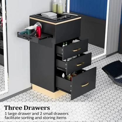 OmySalon 3-Drawer Salon Station  Mobile Barber & Spa Storage Cart with Adjustable Shelves and Casters
