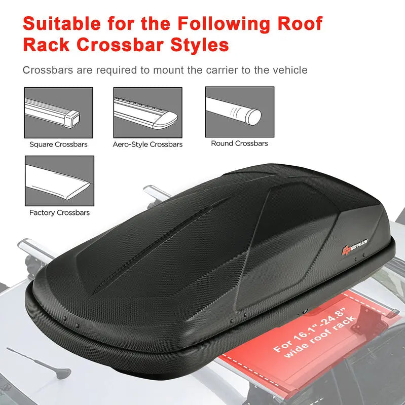 Heavy-Duty Waterproof Rooftop Cargo Box  15 Cu. Ft. Aerodynamic Roof Mount Carrier for SUVs & Cars