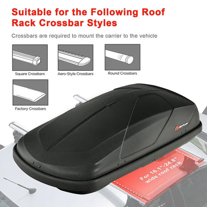 Heavy-Duty Waterproof Rooftop Cargo Box  15 Cu. Ft. Aerodynamic Roof Mount Carrier for SUVs & Cars