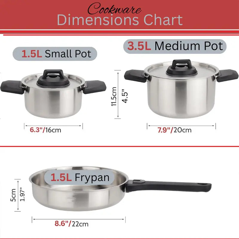 6-Piece Nesting Stainless Steel Camping Cookware with Detachable Handles
