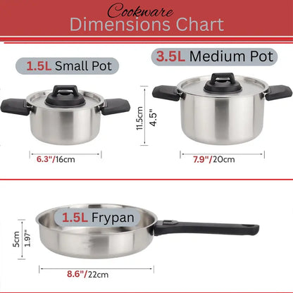 6-Piece Nesting Stainless Steel Camping Cookware with Detachable Handles
