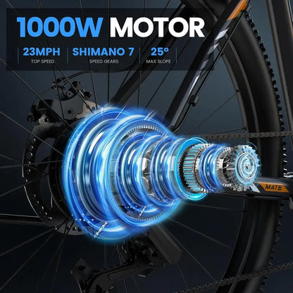 High-Power Electric Mountain Bike  1000W Peak Motor, 468Wh Removable Battery, 37 km/h Top Speed, Color LCD Display, All-Terrain E-Bike for Adults