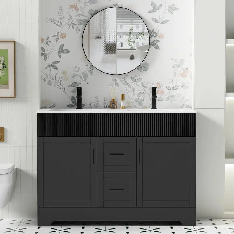 Wavy Line Bathroom Vanity Set  30″, 36″, 48″ Options with Pre-Installed Sink & Faucet