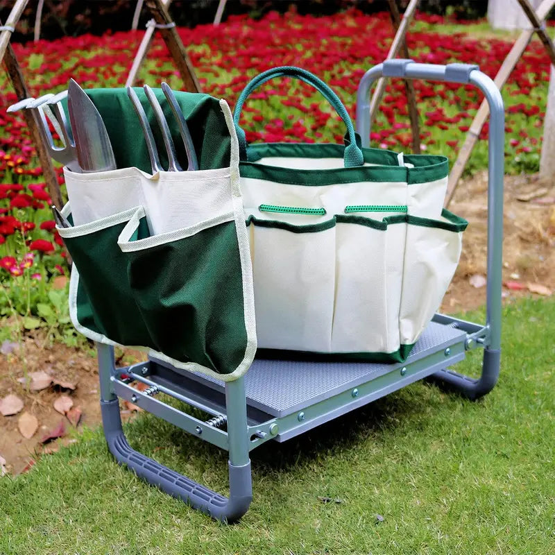 Heavy-Duty Rolling Garden Cart  Extendable Handle, Workseat & Tool Storage for Senior-Friendly Yard Work