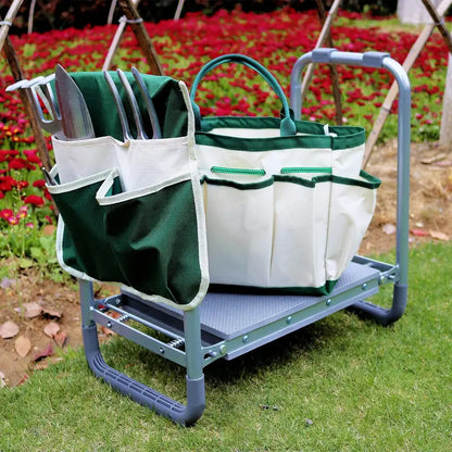 Heavy-Duty Rolling Garden Cart  Extendable Handle, Workseat & Tool Storage for Senior-Friendly Yard Work